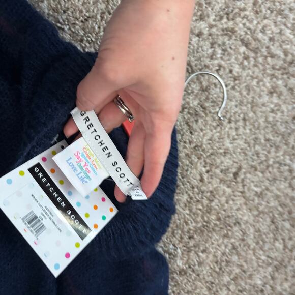 NWT Gretchen Scott Dolman Dolly Poncho Navy OS Mohair Turtleneck Batwing Cape - Picture 7 of 7